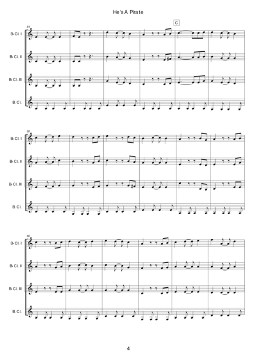 He's A Pirate Clarinet Quartet scores gallery preview page 4