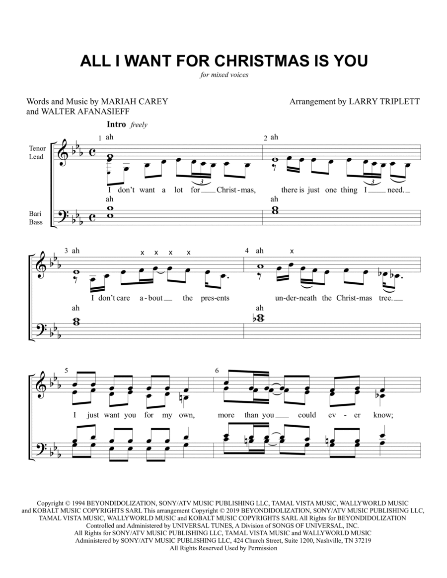 All I Want For Christmas Is You 4-Part scores gallery preview page 1