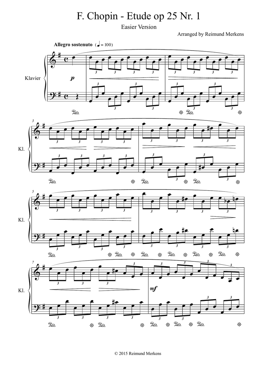 Etude op 25 No 1 by Frederik Chopin - Simplified version Piano Method scores gallery preview page 1