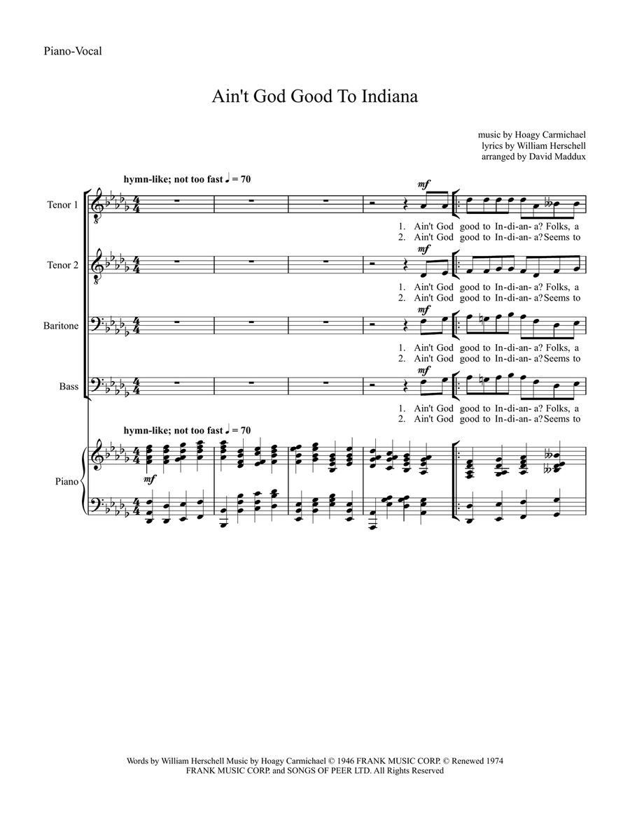 Ain't God Good To Indiana TTBB scores gallery preview page 1