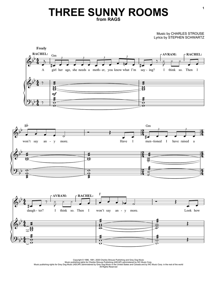 Three Sunny Rooms (from Rags: The Musical) Piano, Vocal scores gallery preview page 1
