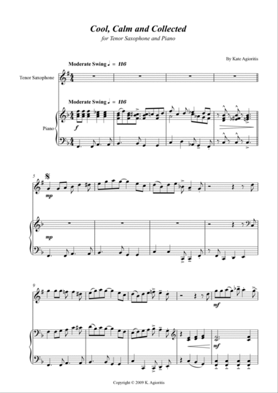 Cool, Calm and Collected - for Tenor Saxophone and Piano Tenor Saxophone scores gallery preview page 5
