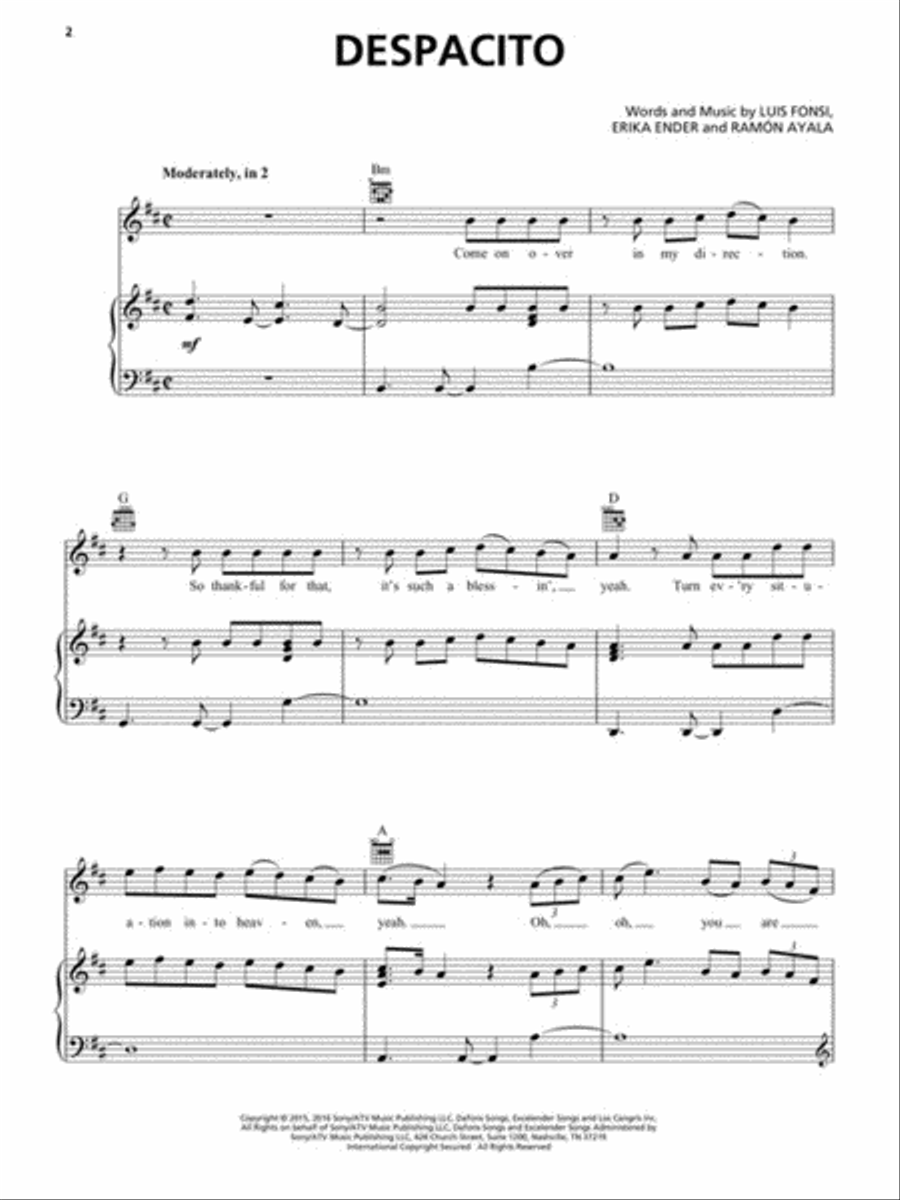 Despacito Despacito Piano, Vocal, Guitar scores gallery preview page 2
