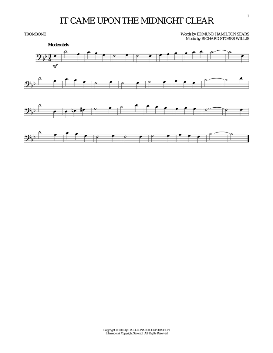 It Came Upon The Midnight Clear Trombone Solo scores gallery preview page 1