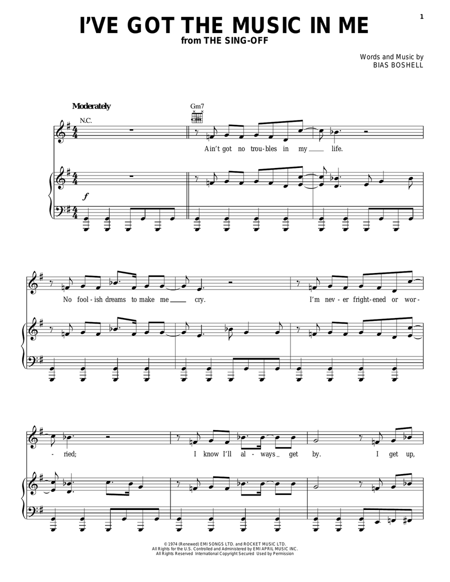 I've Got The Music In Me Piano, Vocal, Guitar scores gallery preview page 1
