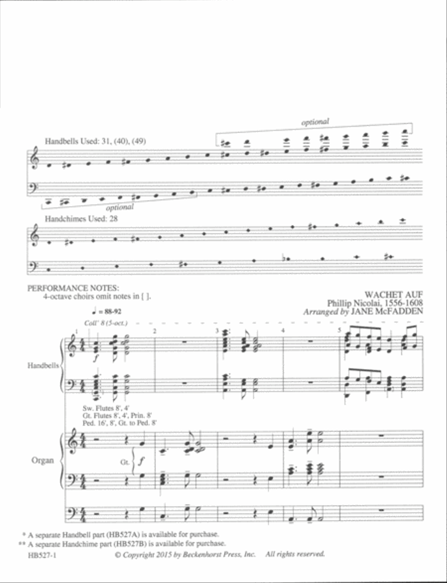 Wake, Awake - full score (handbells and organ) Handbell Choir scores gallery preview page 2