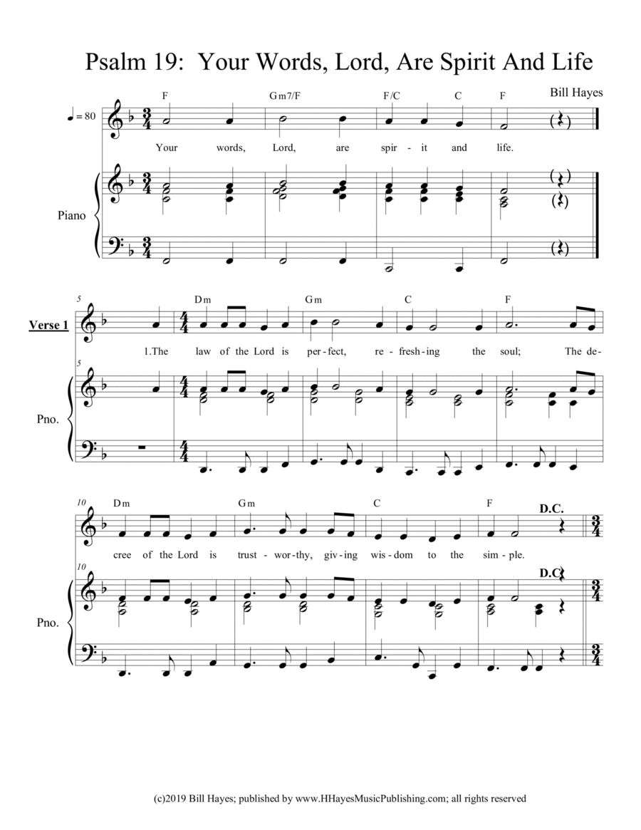 Psalm 19 Your Words, Lord, Are Spirit And Life (piano/vocal) Voice scores gallery preview page 1