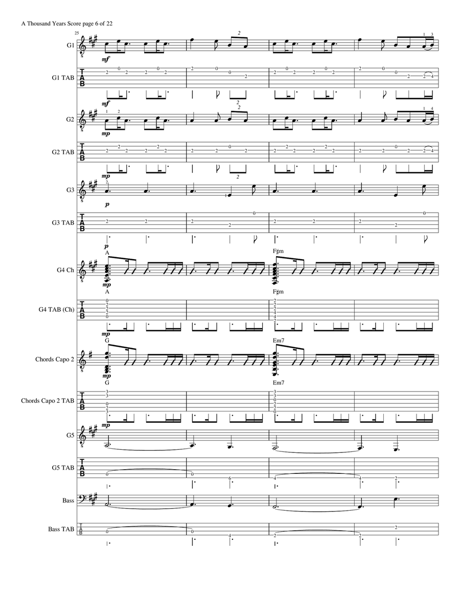 A Thousand Years Guitar Ensemble scores gallery preview page 6