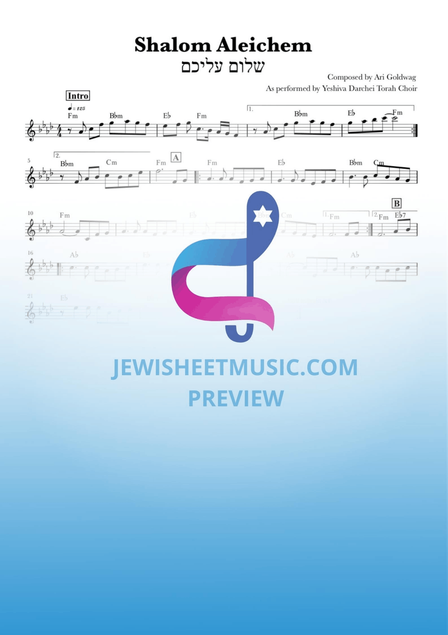 Shalom Aleichem from Yeshiva Darchei Torah Choir. Lead Sheet with chords Choir scores gallery preview page 1