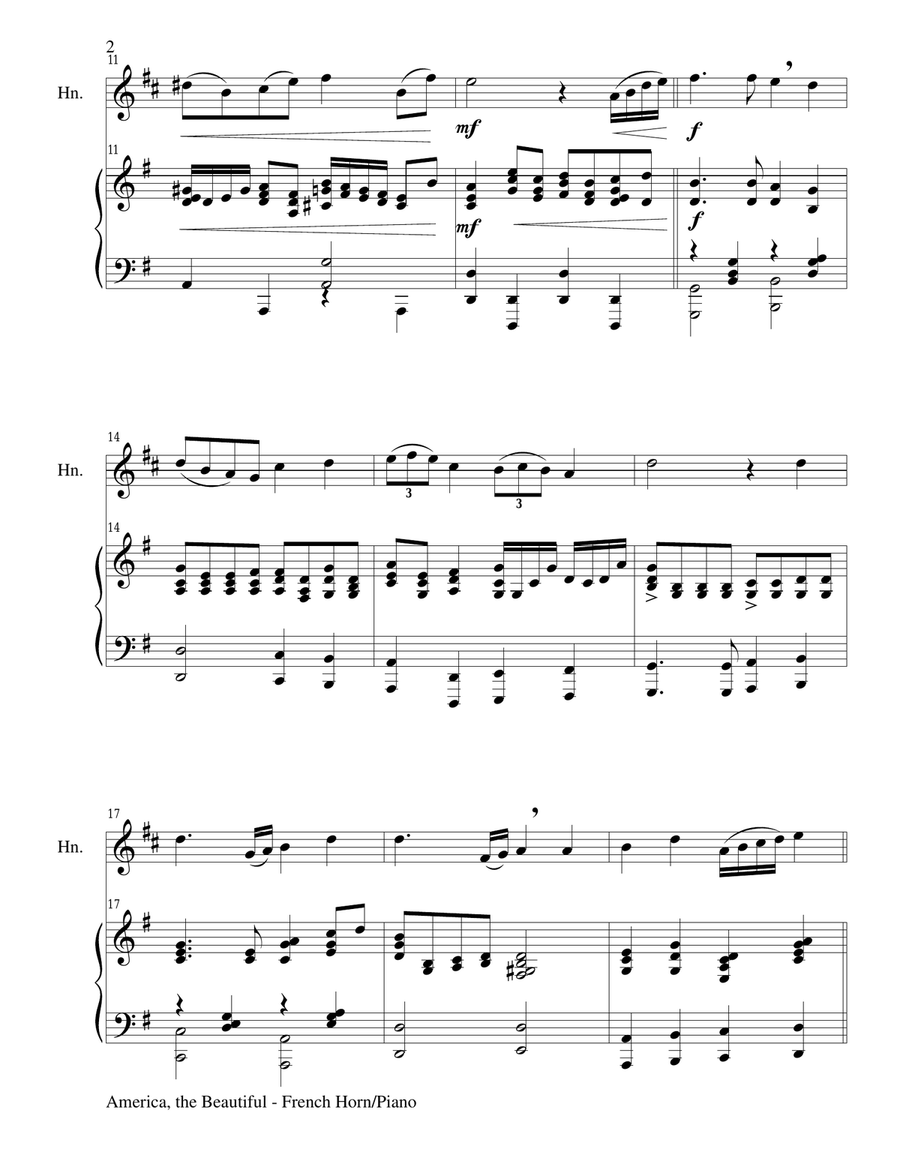 AMERICA, THE BEAUTIFUL (Duet – French Horn and Piano/Score and Parts) Brass Duet scores gallery preview page 2