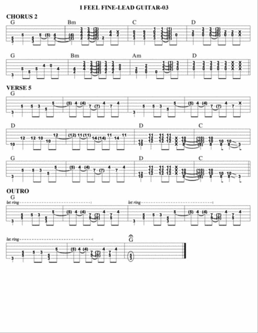 I Feel Fine Guitar Tablature scores gallery preview page 3