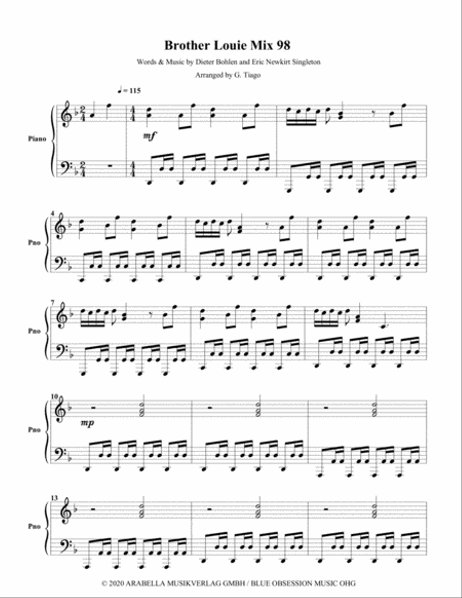 Brother Louie - Mix 98 Piano Solo scores gallery preview page 1
