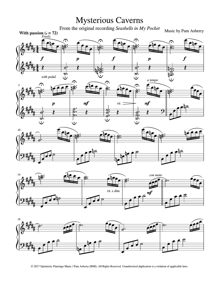 Mysterious Caverns Piano Solo scores gallery preview page 1