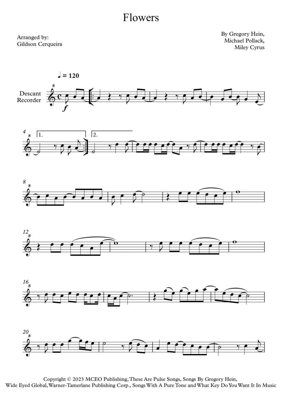 Flowers Soprano Recorder scores gallery preview page 1