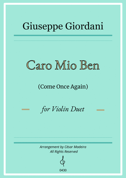 Caro Mio Ben (Come Once Again) for Violin Duet (Full Score and Parts) image number null