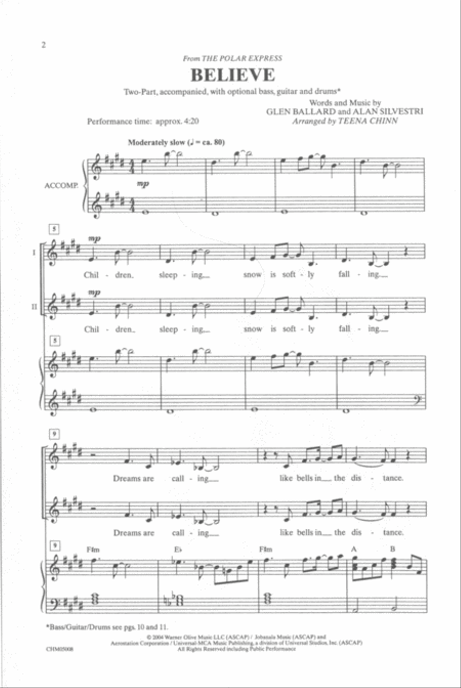 Believe from 'The Polar Express' Unison Choir scores gallery preview page 2