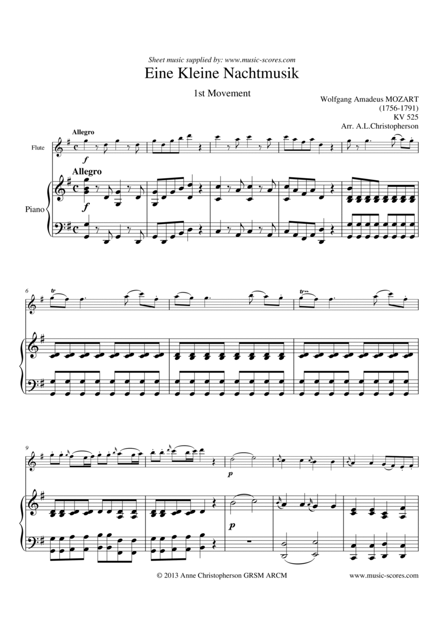 Book cover for Eine Kleine Nachtmusik - Allegro 1st movement - Flute and Piano