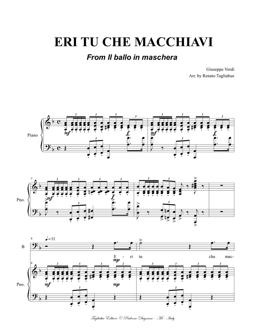 ERI TU CHE MACCHIAVI - G. Verdi - From Il ballo in maschera - For Bariton and Piano image number null