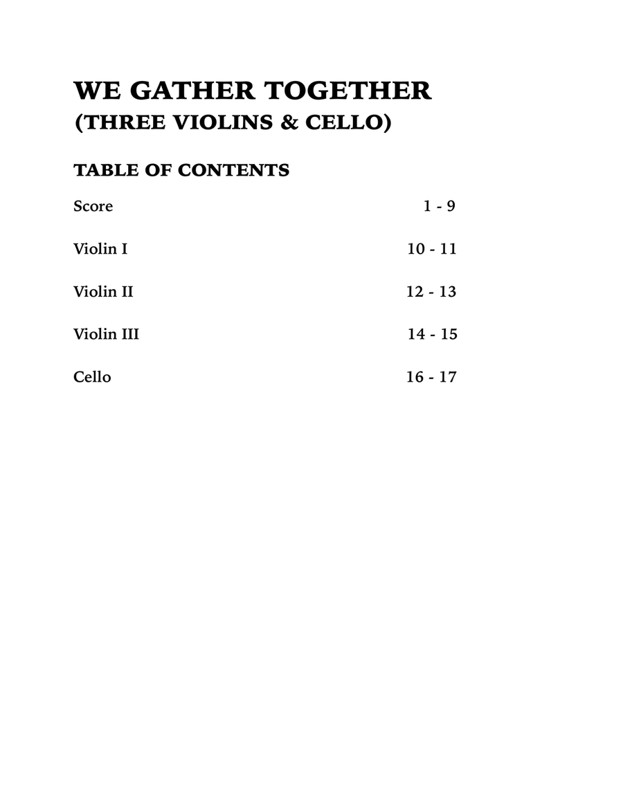 We Gather Together (String Quartet): Three Violins and Cello String Quartet scores gallery preview page 4