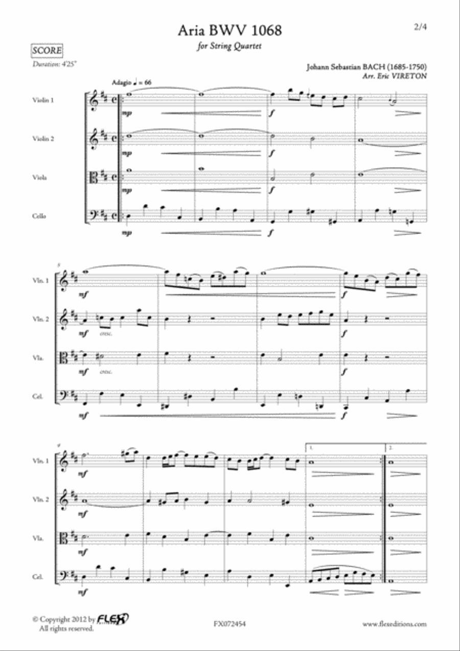 Aria BWV 1068 Aria BWV 1068 String Quartet scores gallery preview page 2
