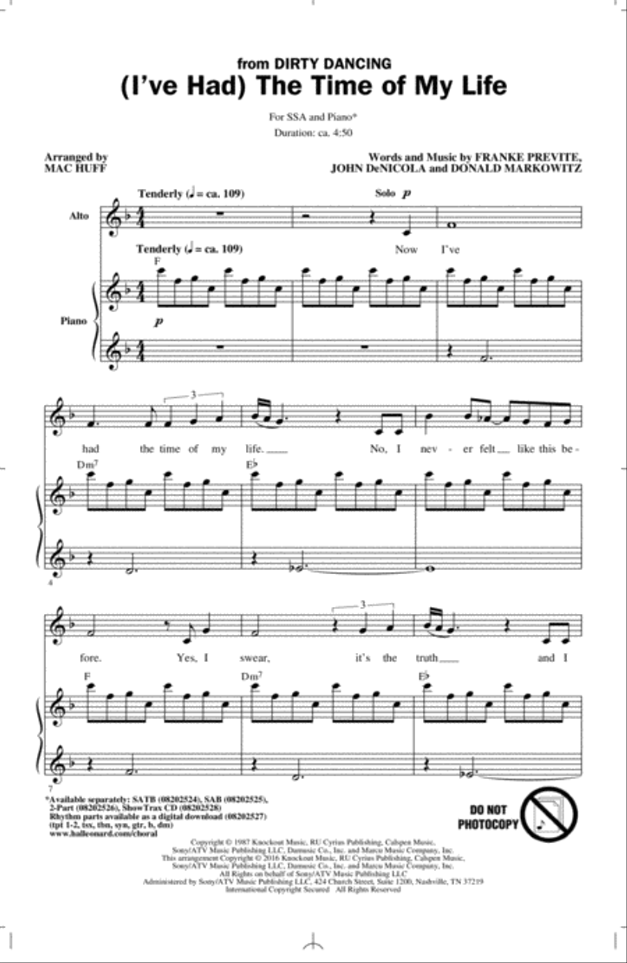 (I've Had) The Time Of My Life (arr. Mac Huff) SSA scores gallery preview page 1