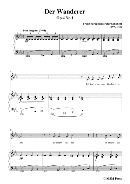 Schubert-Der Wanderer(The Wanderer),Op.4 No.1,in c minor,for Voice&Piano image number null
