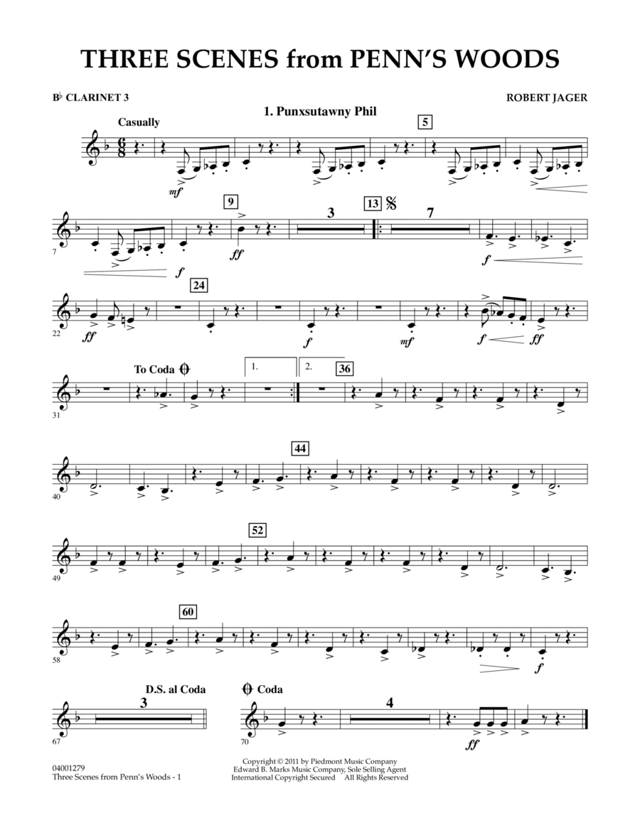 Three Scenes From Penn's Woods - Bb Clarinet 3 Concert Band scores gallery preview page 1