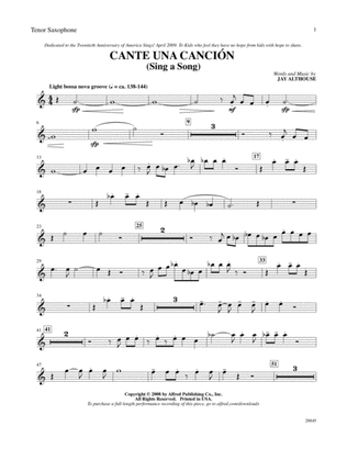 Book cover for Cante una Cancion (Sing a Song): B-flat Tenor Saxophone