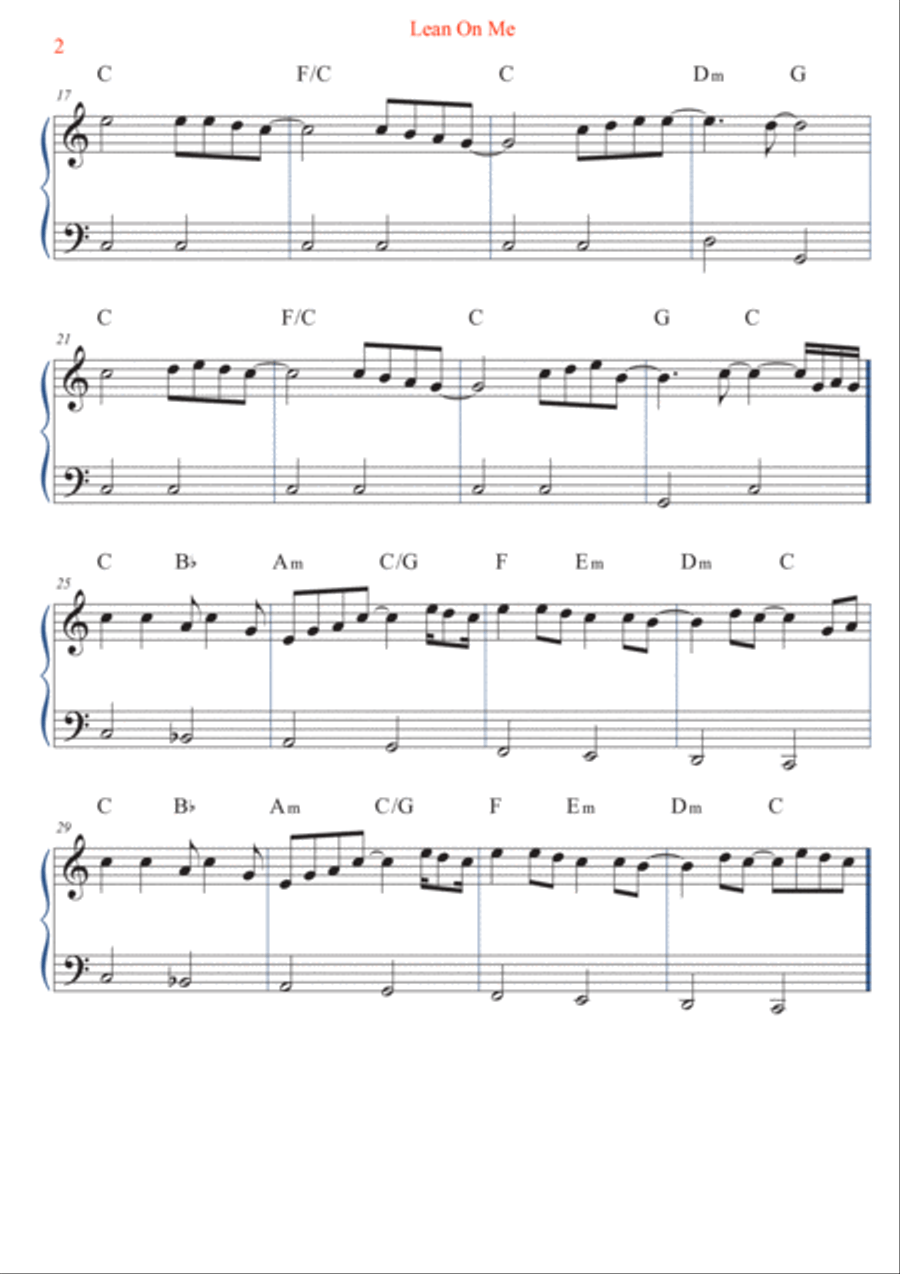 Lean On Me Easy Piano scores gallery preview page 2