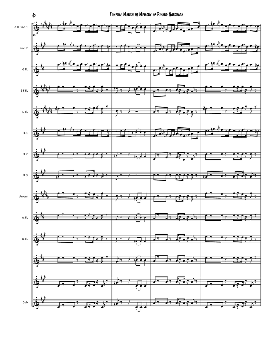 Funeral March in Memory of Rikard Nordraak Funeral March in Memory of Rikard Nordraak Flute Choir scores gallery preview page 6