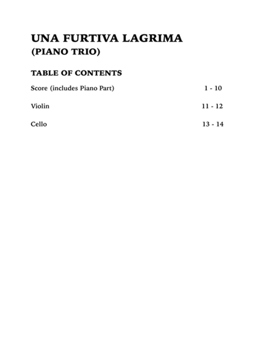 Una Furtiva Lagrima (One Furtive Tear): Piano Trio for Violin, Cello and Piano image number null