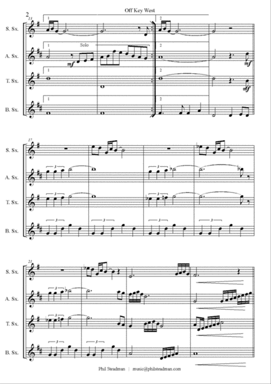 Cruisin' Suite No. 1 - A Suite of 5 short pieces for SATB Sax Quartet Saxophone Quartet scores gallery preview page 2