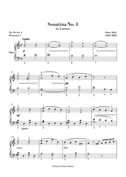 Biehl - Sonatina No. 4 Op. 94 in A minor (Lento) - Easy image number null
