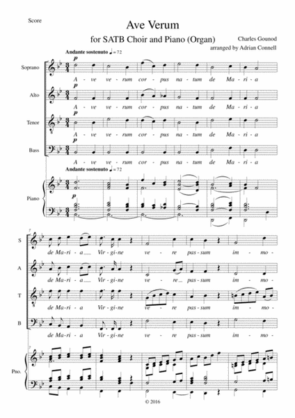 Gounod Ave Verum arranged for SATB choir and piano (or organ)