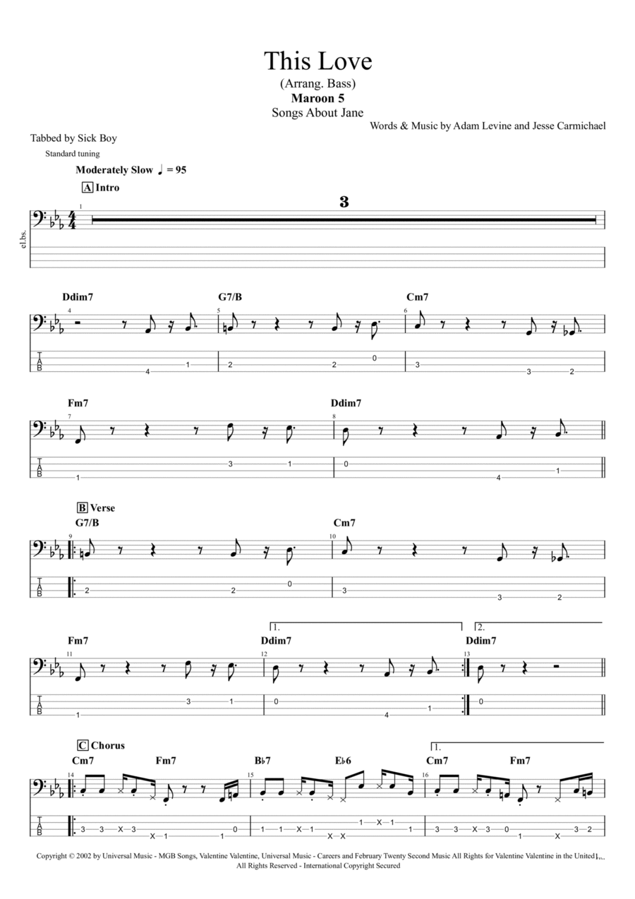This Love This Love Bass Guitar scores gallery preview page 1