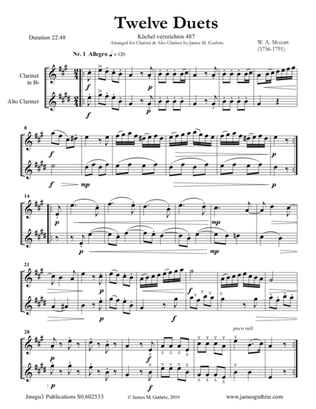 Mozart: 12 Duets K. 487 for Clarinet & Alto Clarinet