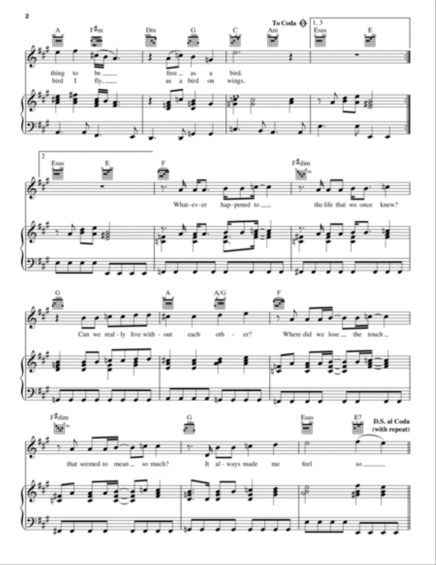 Free As A Bird Free As A Bird Piano, Vocal, Guitar scores gallery preview page 2