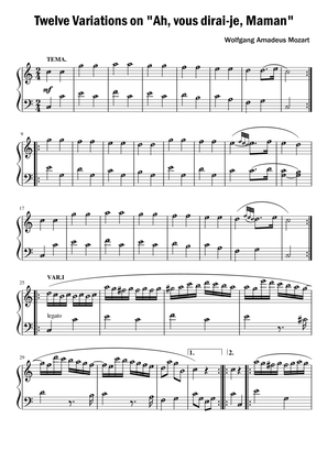 12 Twelve Variations on Ah, Vous Dirai-Je, Maman (Twinkle Twinkle Little Star) Mozart | Piano Solo w