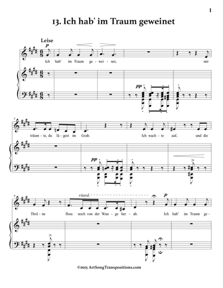 SCHUMANN: Ich hab' im Traum geweinet, Op. 48 no. 13 (transposed to C-sharp minor)