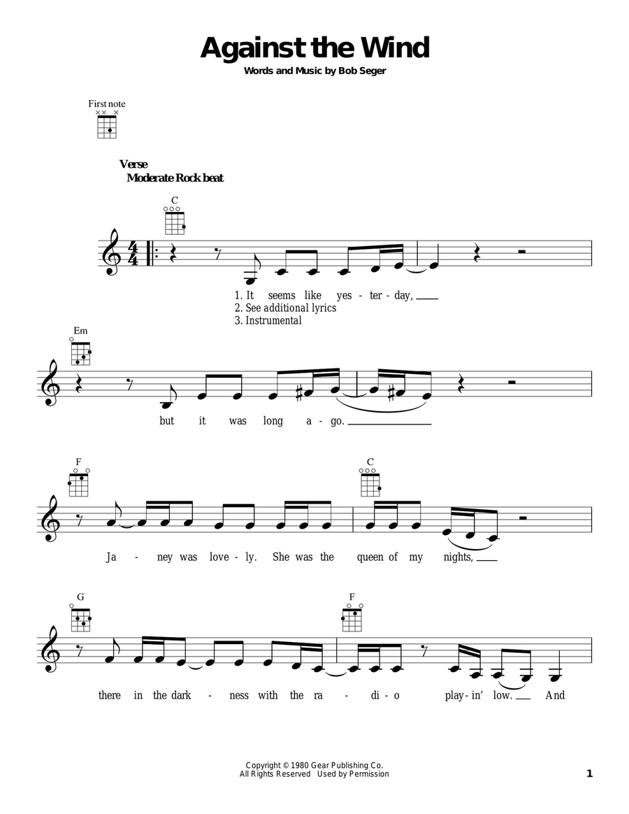 Against The Wind Ukulele scores gallery preview page 1