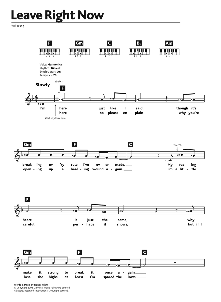Leave Right Now Piano Solo scores gallery preview page 1