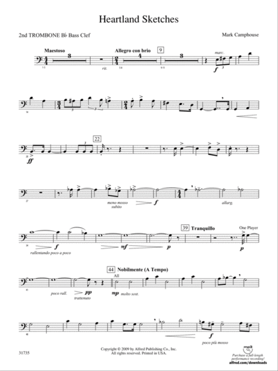 Heartland Sketches: (World Part) 2nd B-flat Trombone B.C. Concert Band scores gallery preview page 1