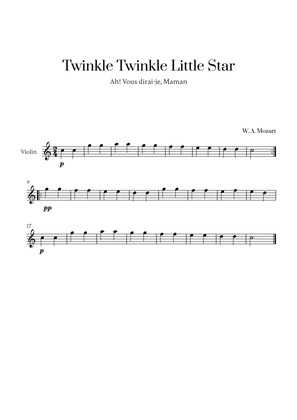 Book cover for W. A. Mozart - Twinkle Twinkle Little Star for Violin Solo