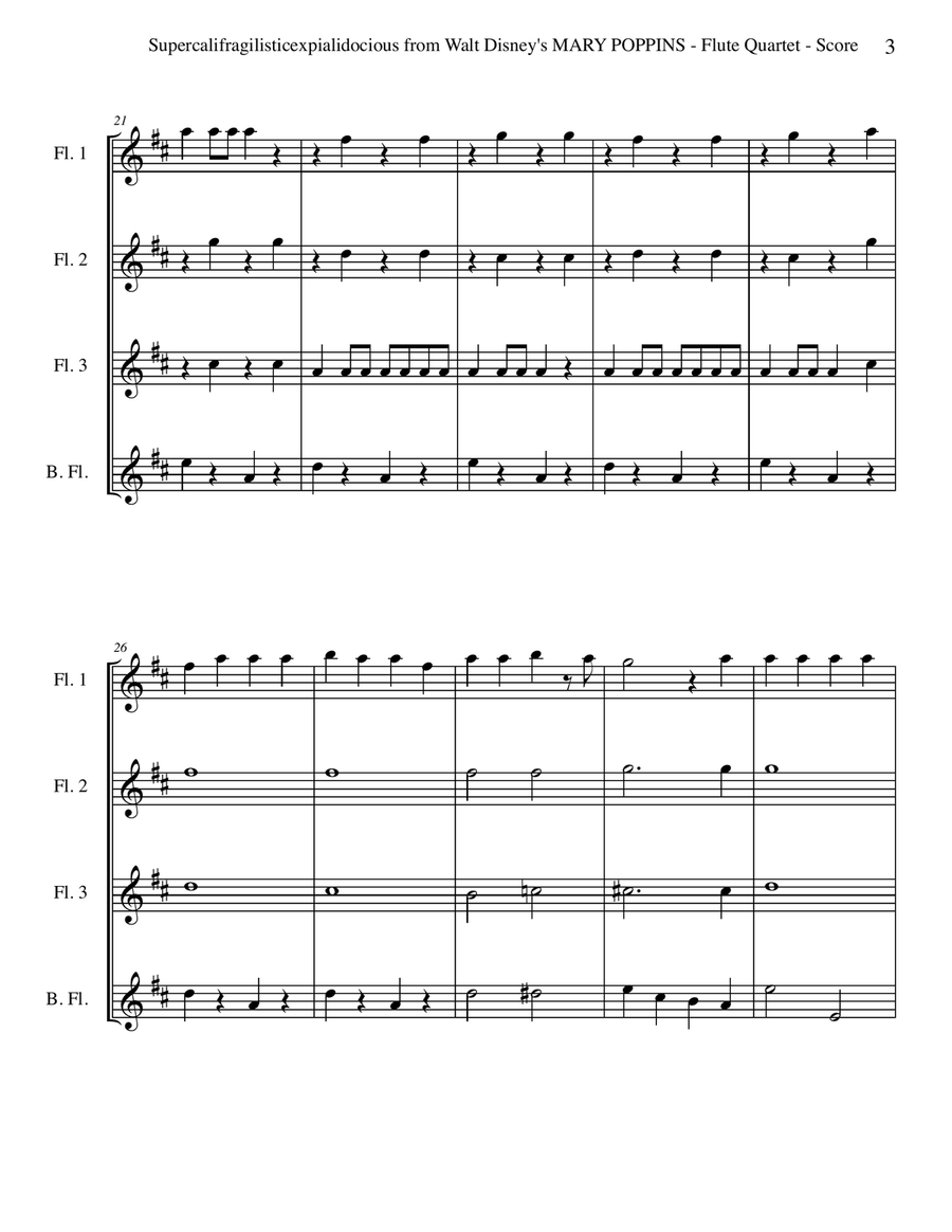 Supercalifragilisticexpialidocious from Walt Disney's MARY POPPINS Woodwind Quartet scores gallery preview page 3