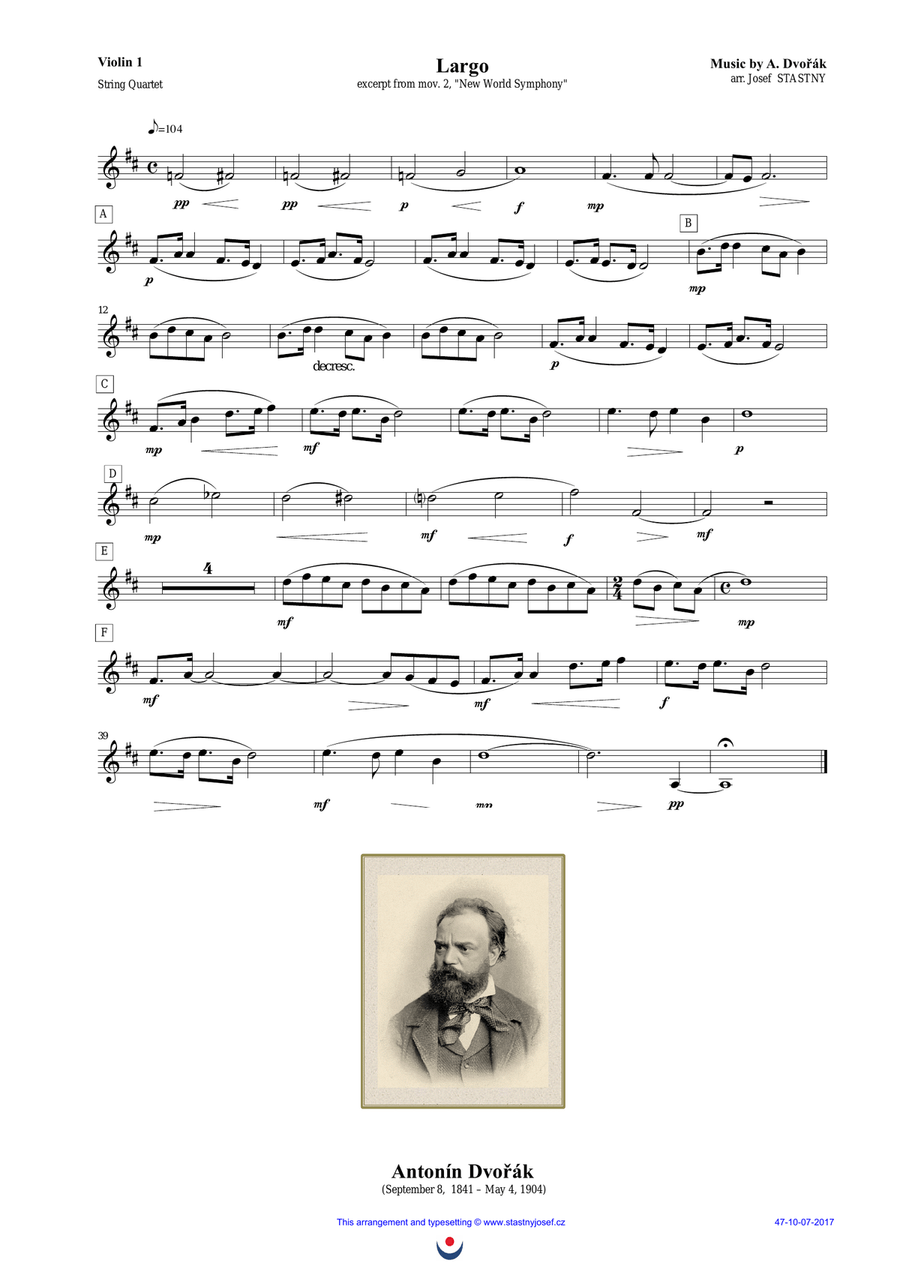 Largo (Dvořák - New World Symphony) String Quartet scores gallery preview page 3