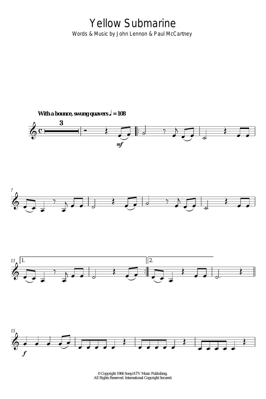 Yellow Submarine Yellow Submarine Clarinet Solo scores gallery preview page 1