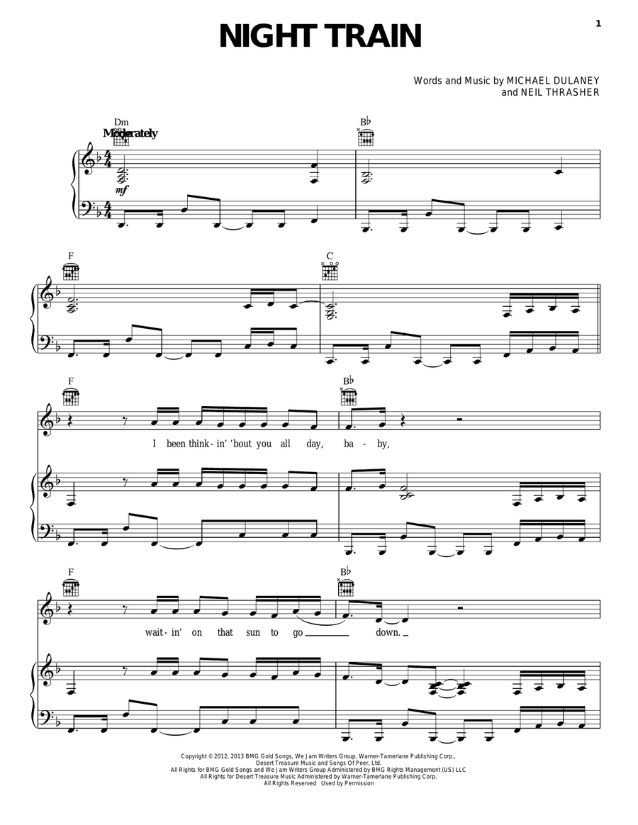 Night Train Night Train Piano, Vocal, Guitar scores gallery preview page 1