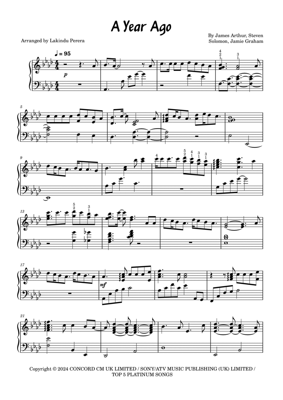 A Year Ago Piano Solo scores gallery preview page 1