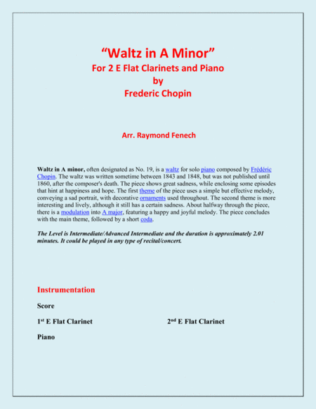 Waltz in A Minor (Chopin) - 2 E Flat Clarinets and Piano - Chamber music image number null