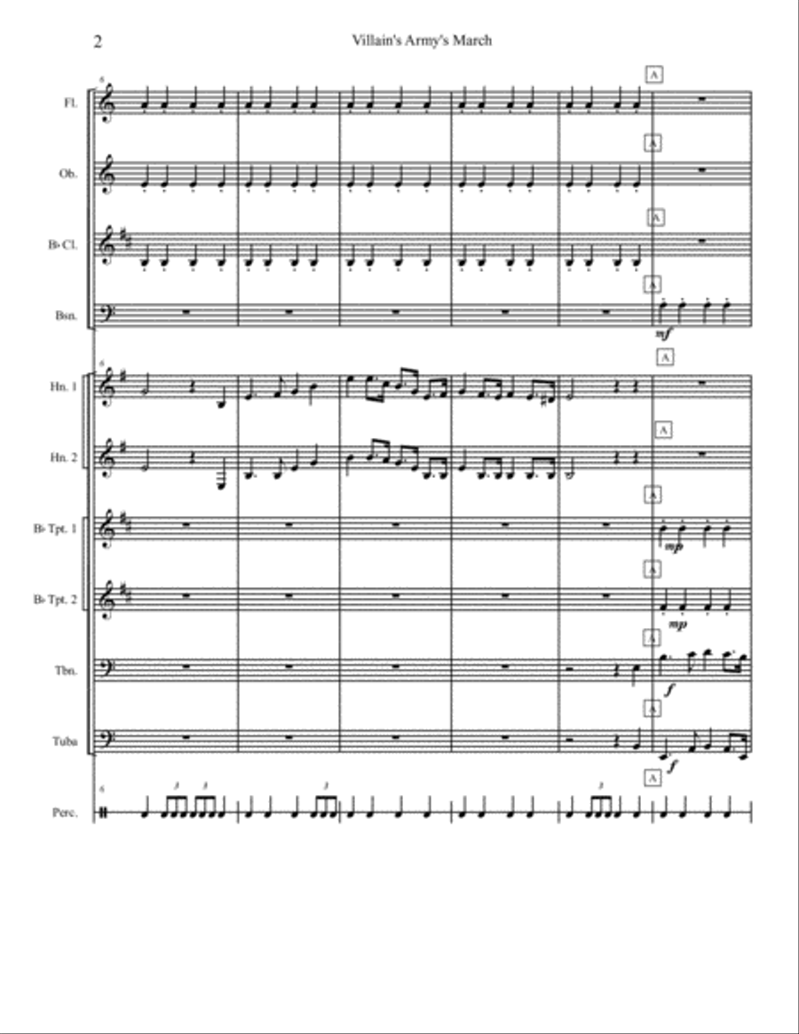 Villain's Army's March for Combined Woodwind and Brass Quintets and Drum Set - Conductor's Score Small Ensemble scores gallery preview page 3